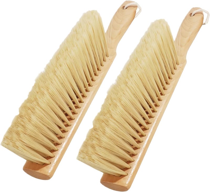 OAKART Hand Brush Soft Bristles Wooden Handle Small Hand Sweeper Brush 14 Inch Long (2pcs Yellow) - Image 1